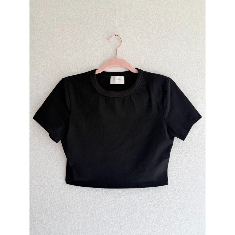 DISSH Cropped Baby Tee Shirt Crew Neck Top in Black 100% Cotton size Medium